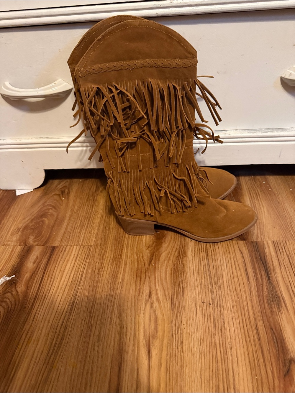 Cupid Tan Suede Fringe Mid-Calf Boot